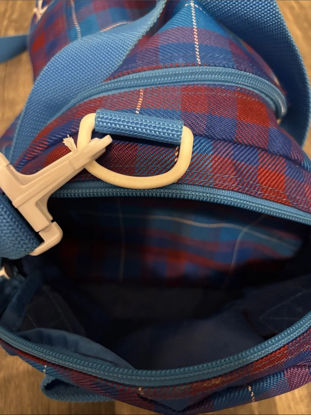 Dakine Blue and Red Plaid Duffel